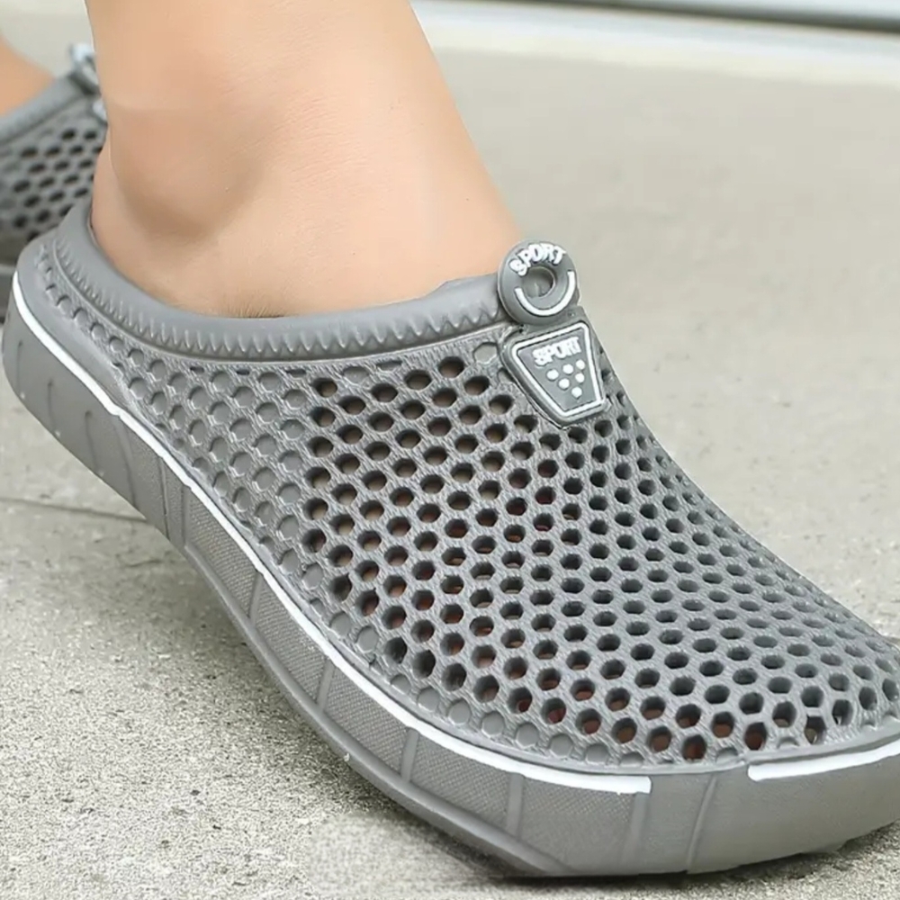 Gray Mesh Slip-On Clogs